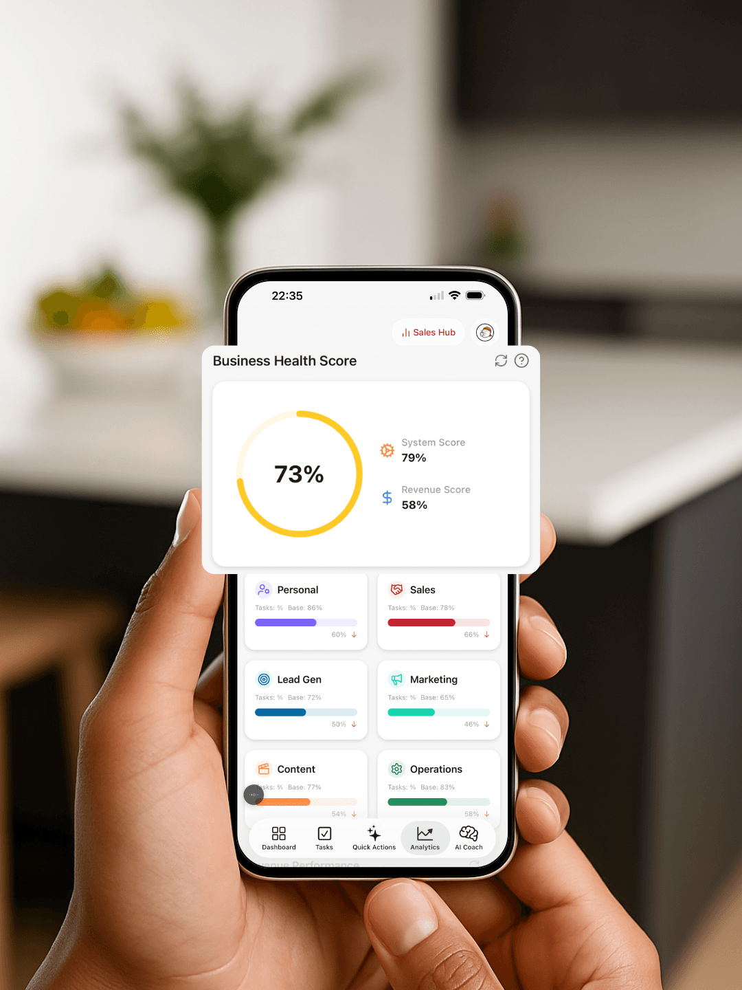 The Business Health Score, combining a system score and a revenue score into a single figure