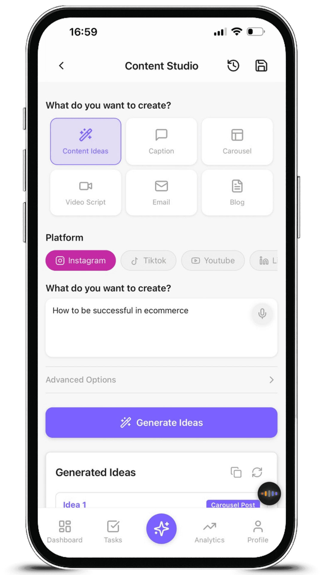 Aseyi Content Studio Interface - Content Creation