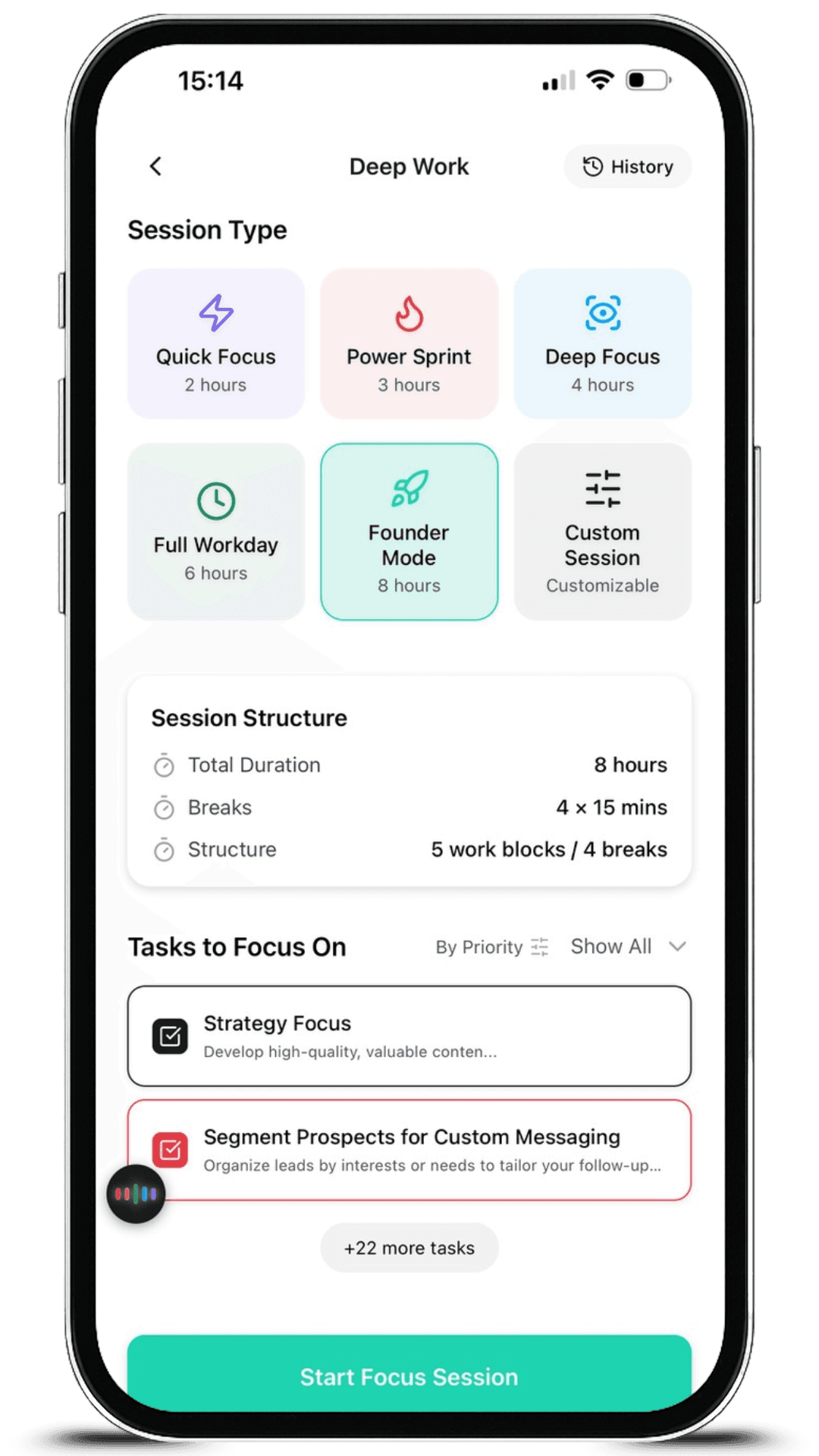 Aseyi Deep Focus Sessions - Timer View